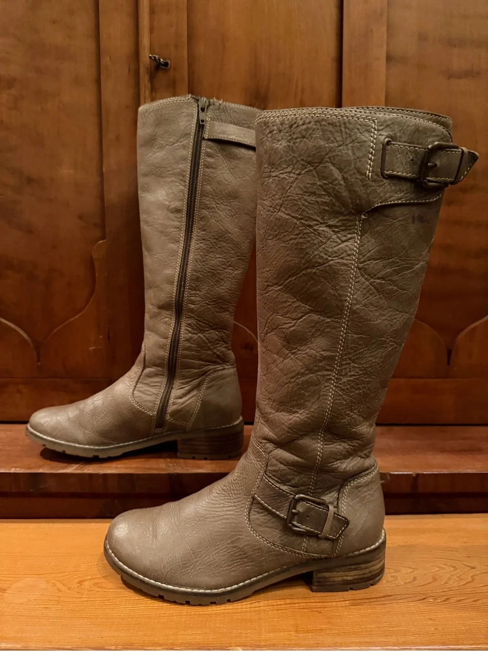 Sofft Tall Leather Riding Boots Buckle Zip 5.5M